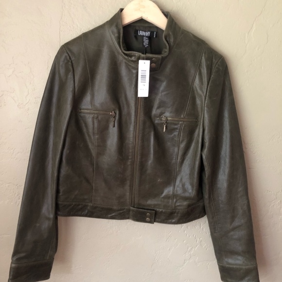 Laundry By Shelli Segal Jackets & Blazers - Laundry 100% Leather Olive Green Motorcycle Jacket